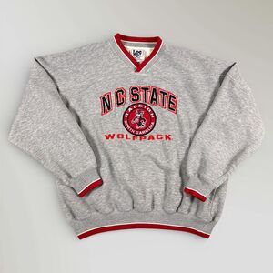 Vintage NC State Wolfpack Sweatshirt Lee Sport Embroidered V-Neck Size Lrg